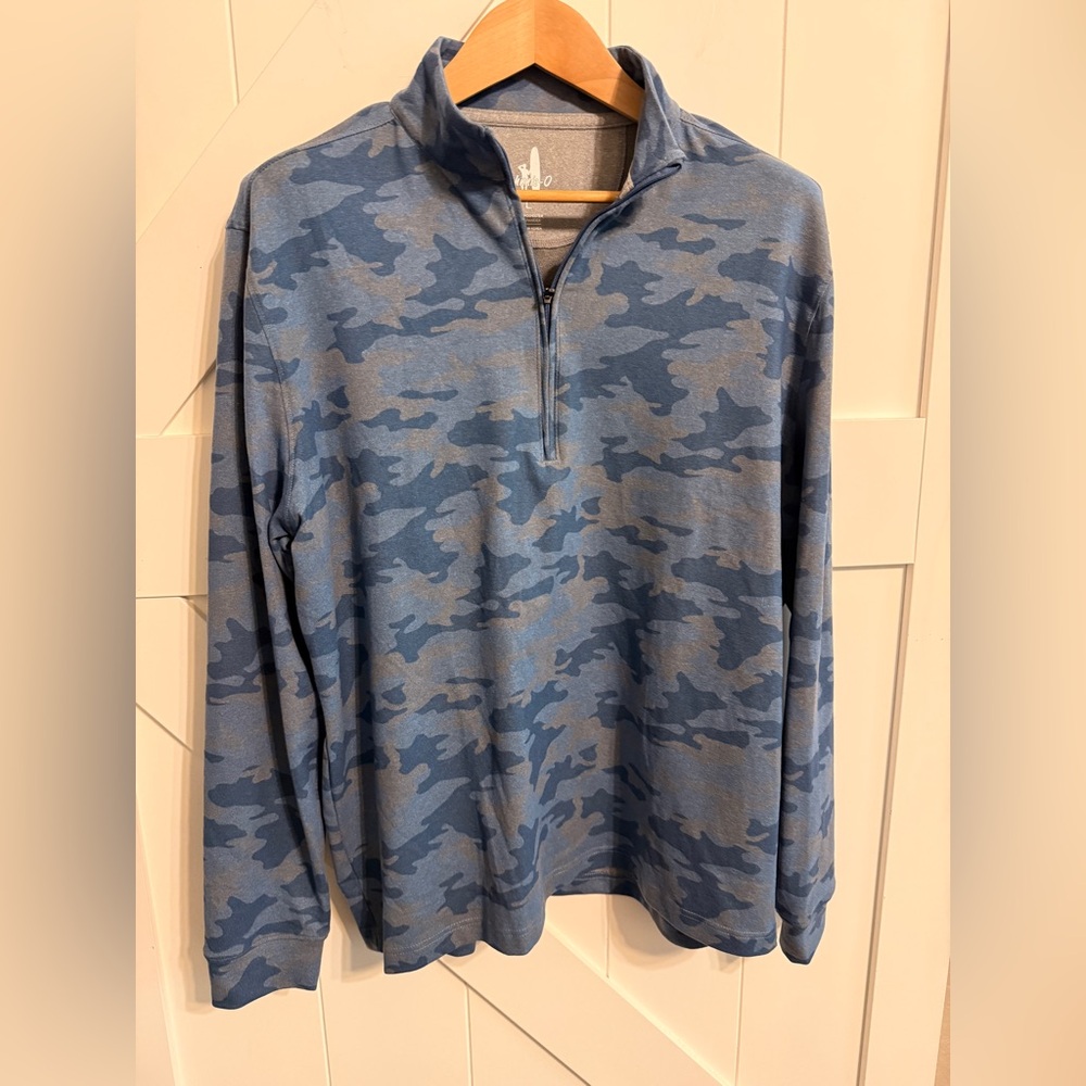 johnnie-O Patton Performance Camo 1/4 Quarter Zip Pullover Navy Camo Men Large